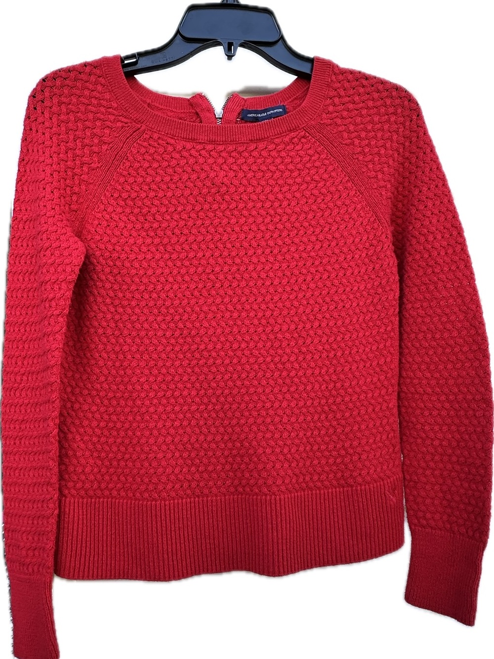 American Eagle Women's Red Textured Knit Sweater - Classic Crewneck